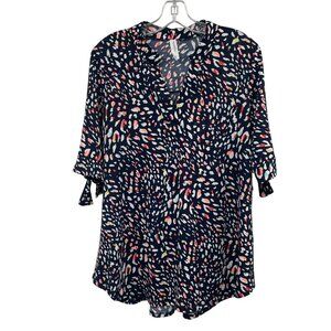 Honeyme Womens V-Neck Blouse 3/4 Sleeve Multicolor Print Size Medium